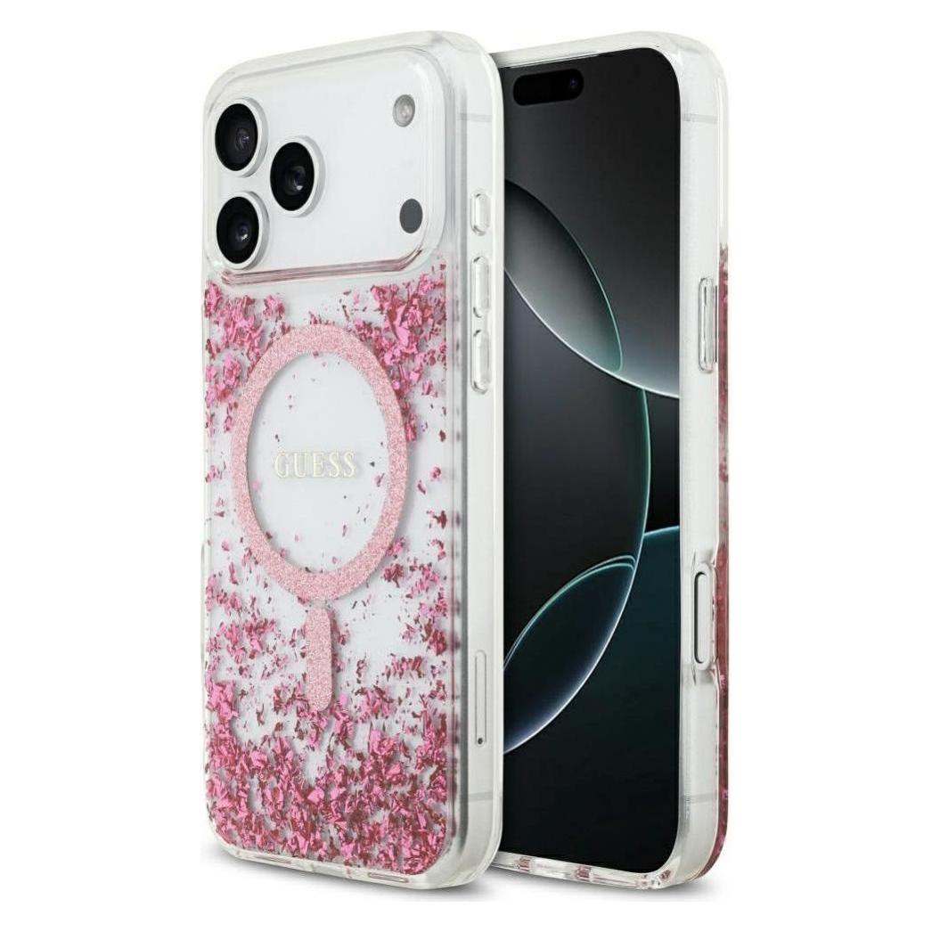 Guess - Resin Bottom Glitter MagSafe (GUHMP17XRGRGEP) - IPhone 17 Pro Max - Pink (Apple IPhone 17 Pro Max), Smartphone Hülle, Pink