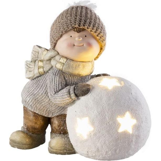 MICA Living, Weihnachtsbeleuchtung, Winterkind mit Schneeball - mit LED - braun/weiss - ca. 31,5 x 19 x 33 cm - 1 Stück
