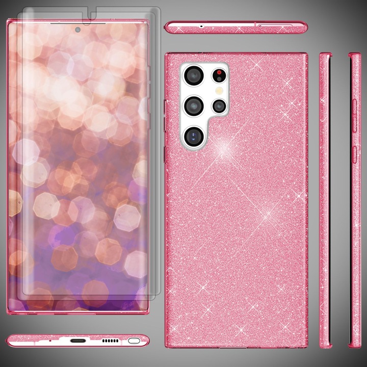 Produktbild Nalia Glitzer Silikon Hülle mit 2x Displayschutz (Samsung Galaxy S23 Ultra)