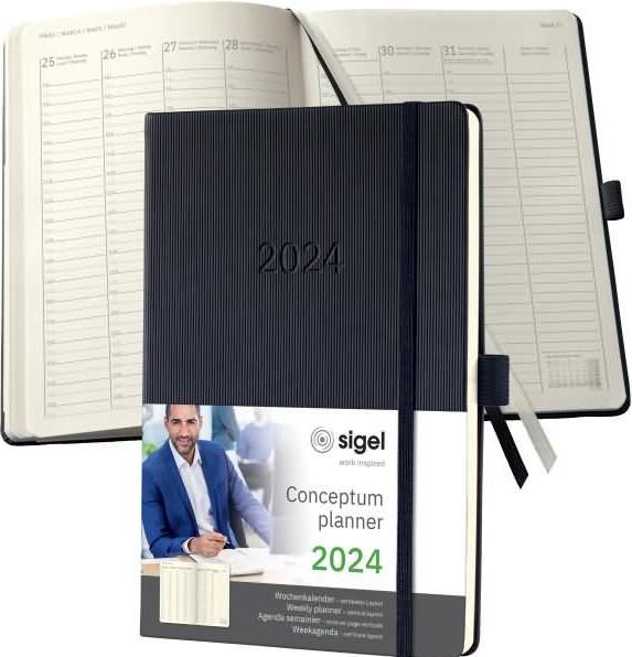 Produktbild Sigel Wochenkalender 2024 C2419 black, 2S/1W, HC, A5 (A5, Harter Einband, Deutsch)