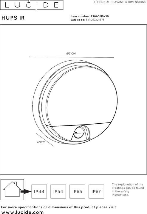 Actual product image Lucide Hups Ir (1000 lm, IP54)