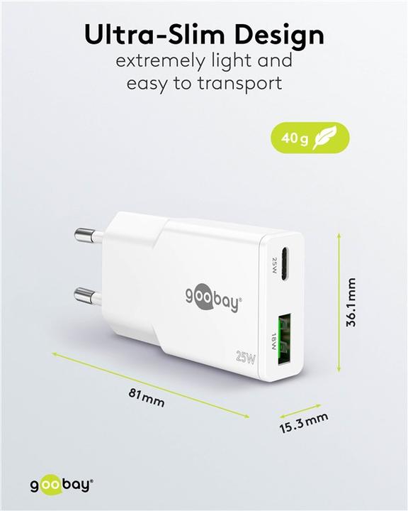 Produktbild Goobay USB-C PD GaN Dual-Schnellladegerät Slim 25 W (25 W, 2 Ports)