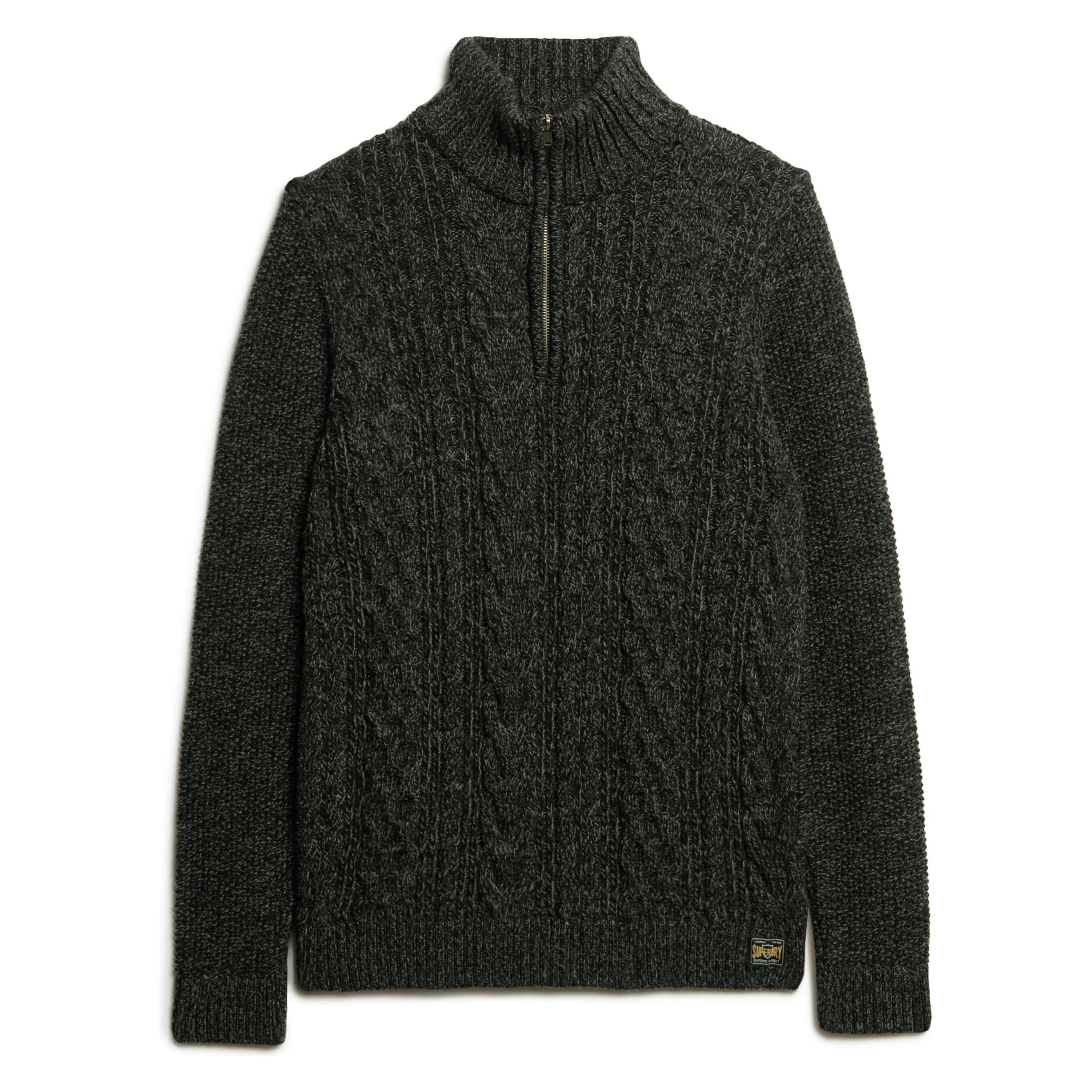 Superdry, Mannen, Springer, Half Zip Trui Jacob Cable Zwart - Maat Xxl - Heren - Schipperstrui, Zwart, (Xxl)