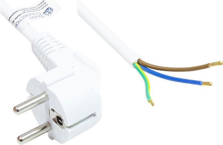Actual product image Good Connections Mains cable earthing contact plug type E+F (CEE 7/7, angled) to stripped ends, white, 0.75 mm², 1 (1.50 m, CEE 7/7)