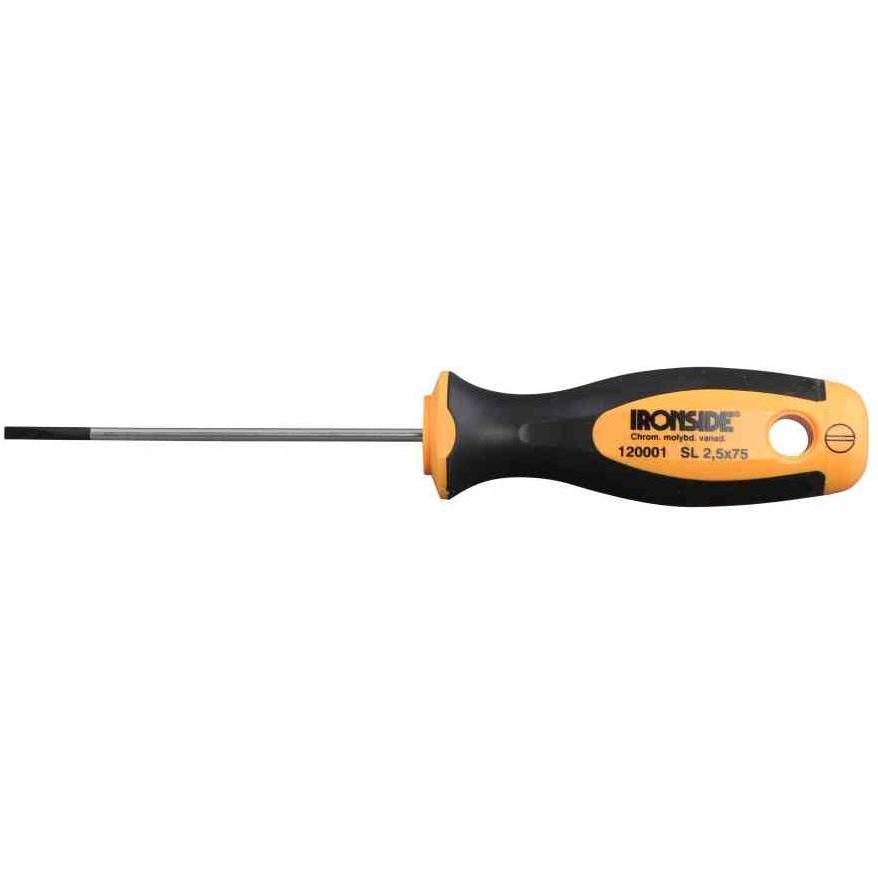 Ironside, Schraubenzieher, 120001 Werkstattschraubendreher FL.2,5x75 2-Komponenten-Griff Chrom-Vanadium-Stahl (Schlitz)