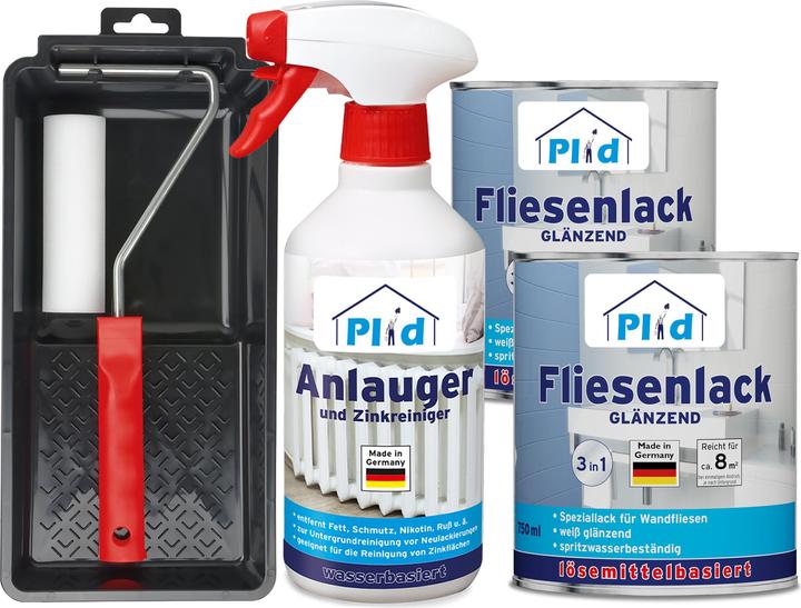 Produktbild Plid Fliesenlack Set 1,5l Cremeweiss glänzend für ca. 16m² /Lackierset + 0,5l Anlauger (Cremeweiss, 1.50 l)