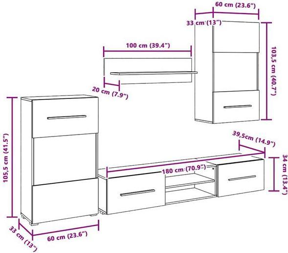 Produktbild vidaXL Wohnwand mit Stauraum (90 x 20 x 105.50 cm)