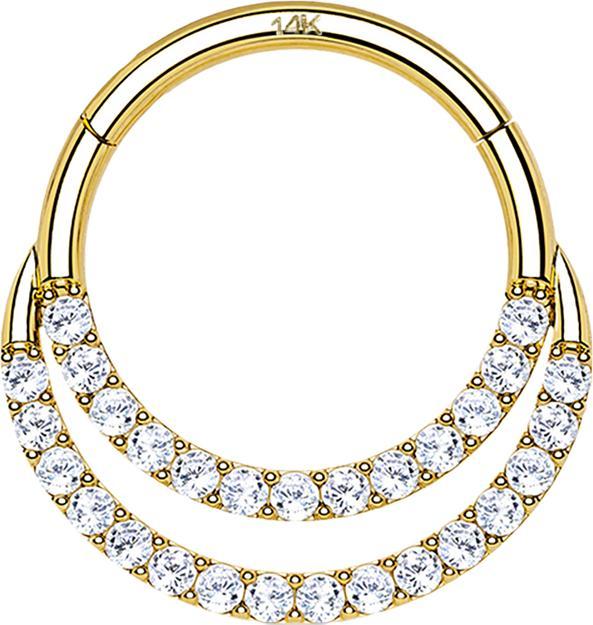 Image du produit Star Piercing Micro anneau segment pliable 14k or double front cristaux argent (sans laiton, Or 14k)