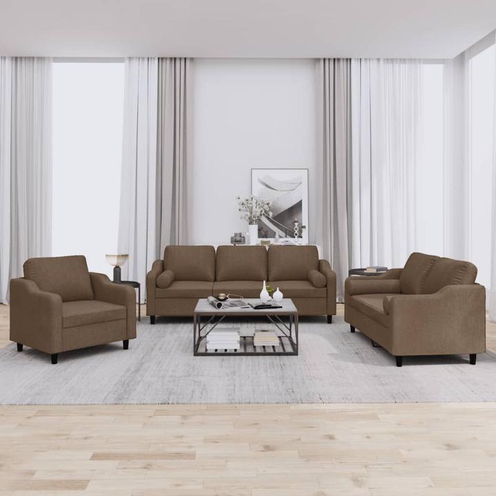 Actual product image VidaXL Sofa set Cushion Armchair Sofa Couch Design sofa 3-piece brown fabric (3-seater)