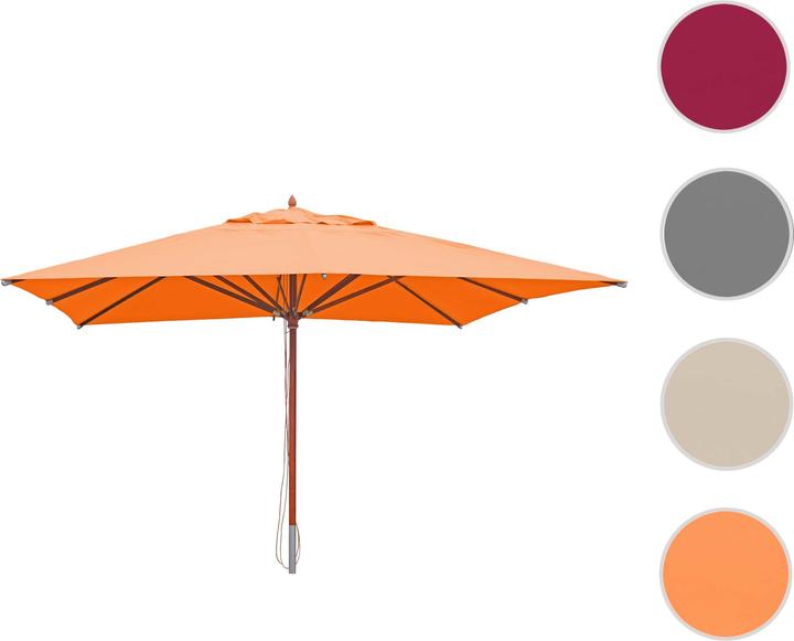 Image du produit Mendler Gastronomie Parasol en bois, Parasol de jardin, Polyester/bois 28kg, carré 4x4m corde antichoc - t (4 m)