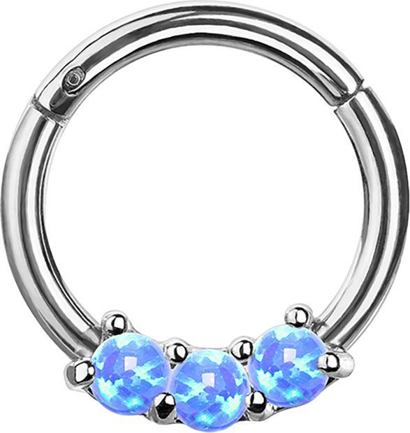 Immagine prodotto Star Piercing Anello a micro segmenti incernierato in argento con tre perle opali blu (senza ottone, Acciaio chirurgico 316L)