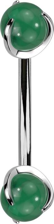 Produktbild Star Piercing Micro Banane silber Innengewinde mit zwei Kugeln Jade Stein gefasst (Titan, ohne Messing, Mineralisch)