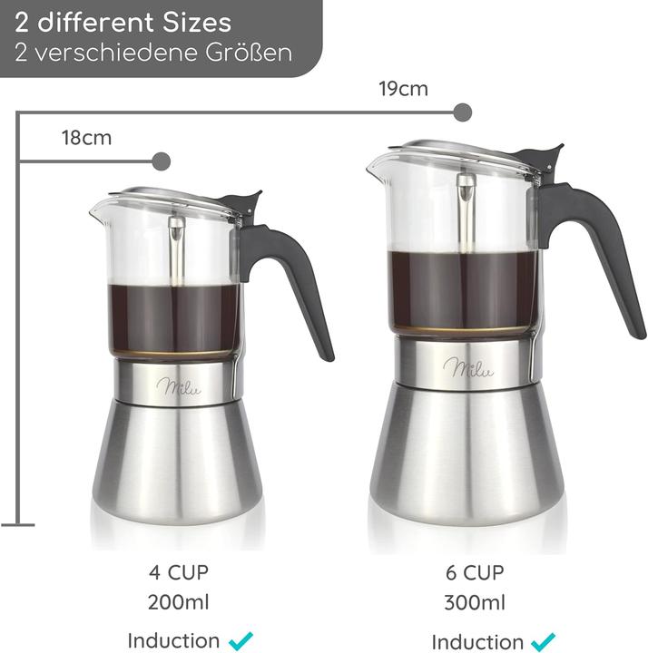 Immagine prodotto Milu Macchina per espresso a induzione adatta a 4 tazze da 200 ml (4 Tazze)