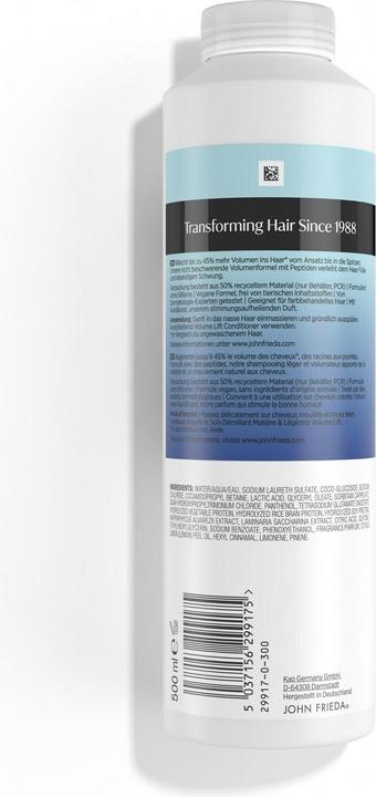 Valori nutrizionali e ingredienti John Frieda Volume Lift Shampoo 500ml (Shampoo liquido, 500 ml)