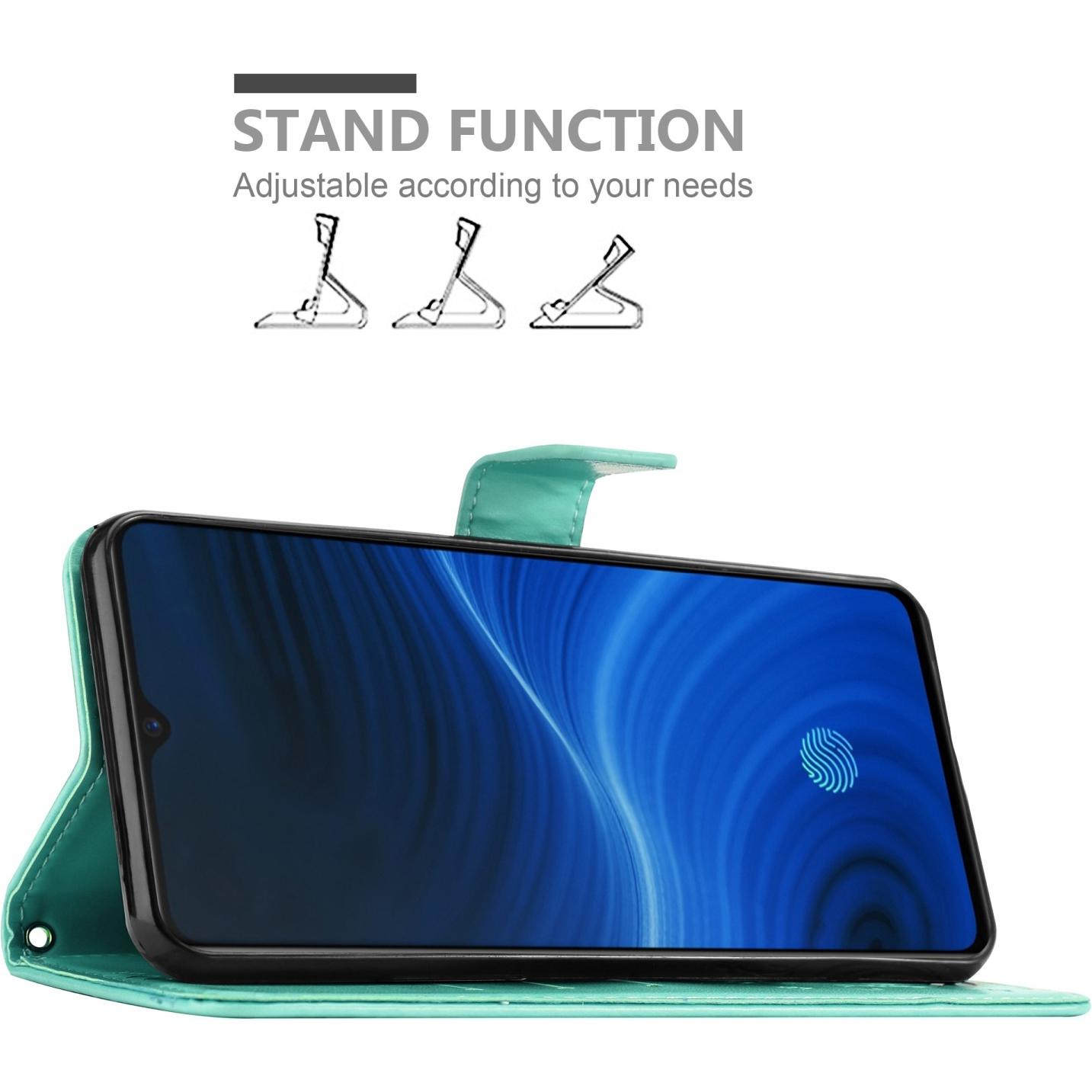 Thumbnail - Cadorabo Flower Book Hülle für Realme X2 PRO / Oppo Reno Ace (Realme X2 Pro, Oppo Reno Ace), Smartphone Hülle, Türkis