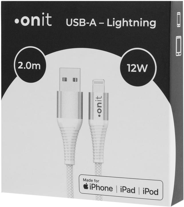 Produktbild Onit USB 2.0-Kabel MFi USB A - Lightning 2 m, Weiss (2 m, USB 2.0, 12 W)