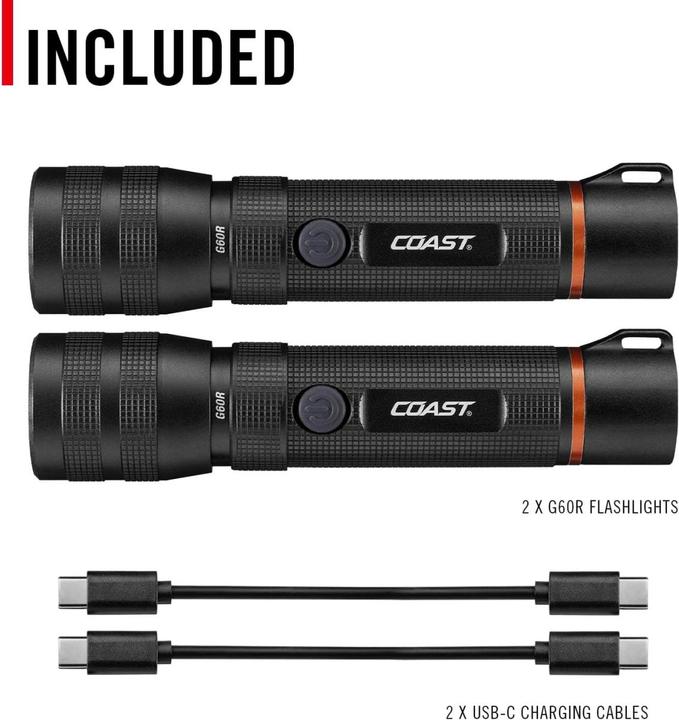 Produktbild Coast 2 Stück G60R 1000 Lumen wasserdichte wiederaufladbare Taschenlampe (1000 lm)