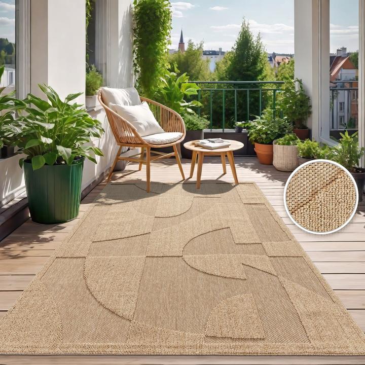 Produktbild TT Home In-& Outdoor Teppich Wetterfest Balkon Küche Boho Hoch-Tief-Effekt Geometrisch (160 x 120 cm)
