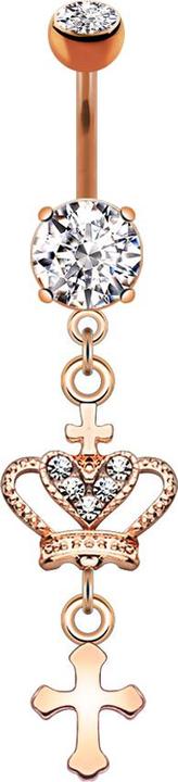 Produktbild Star Piercing Banane rosegold Krone mit Herz und Kreuz (Messing, Chirurgenstahl 316L)