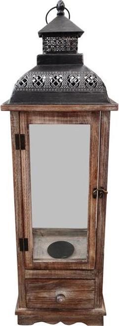 GuGus Laterne Holz mit Schublade und Metalldach Farbe: Braun L:24.5cm B:24.5cm H:77cm (1 x)
