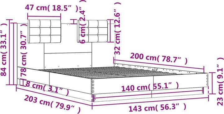 Produktbild vidaXL Bettgestell mit Kopfteil und LED-Leuchten (150 x 200 cm)