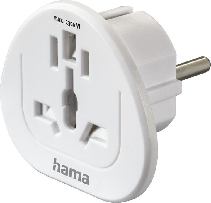 Hama Travel adapter type E and F, 3-pin, universal, world to Europe, white