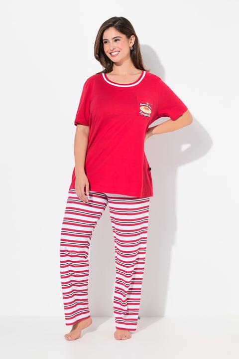 Image du produit Ulla Popken Pyjama 2 pièces, pantalon rayé avec poches, haut col rond et manches courtes (46, 48)