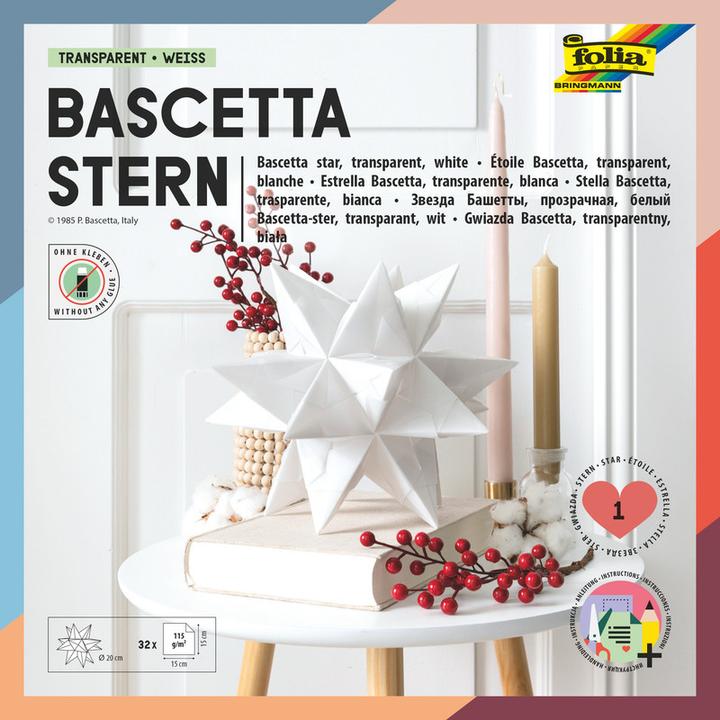 Produktbild Folia Faltblätter Bascetta-Stern midi weiss (115 g/m², 32 x)