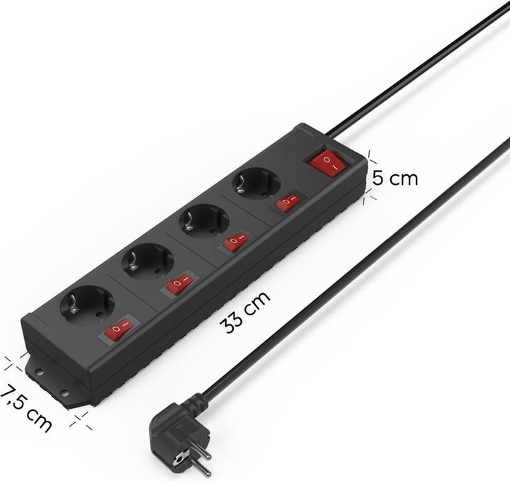 Produktbild Hama Steckdosenleiste, 4-fach, 90°, einzeln schaltbar, Wandmontage, 1,4 m, Schw. (4x, CEE 7/3, 1.40 m)