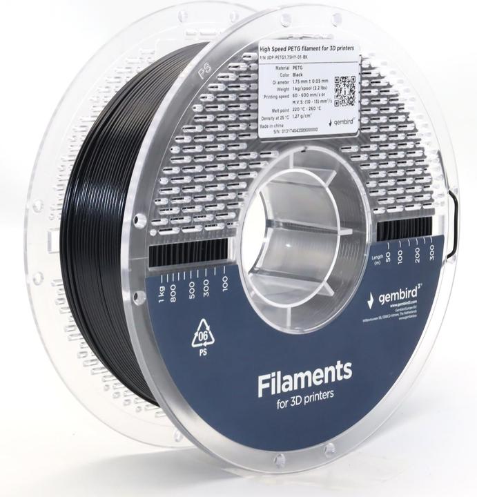 Gembird PETG (PET, PETT) à haute vitesse - Tri - 1.75mm - 1 kg (PETG, 1.75 mm, 1000 g, Noir)