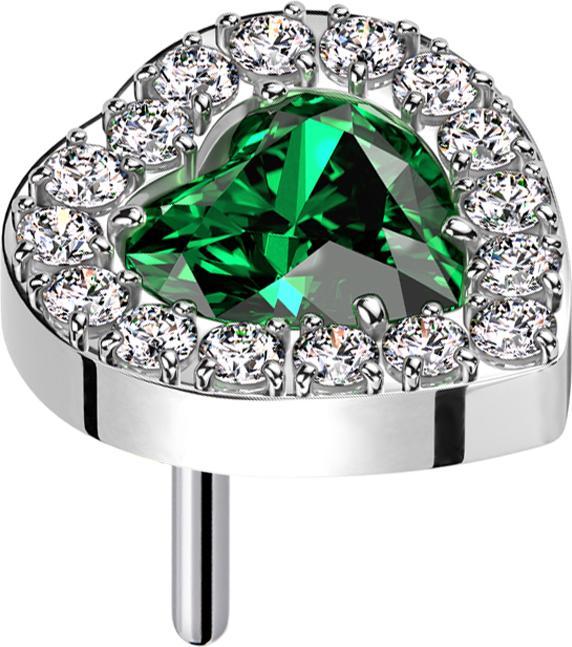 Immagine prodotto Star Piercing Threadless cuore di cristallo argento verde con cornice di cristalli argento (senza ottone, Titanio)