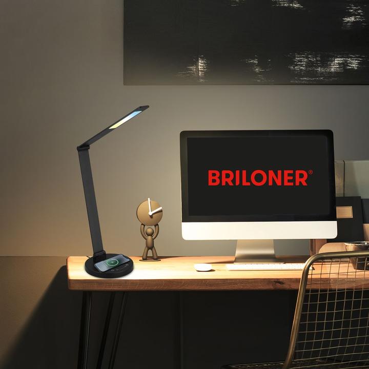 Actual product image Briloner CUMA CCT-LED table lamp, black, incl. inductive charging station (670 lm)