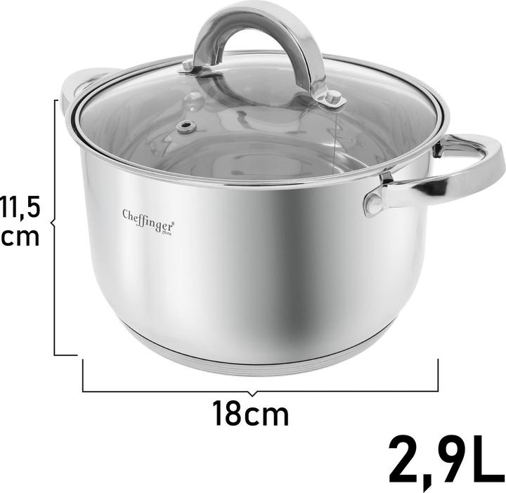 Actual product image Cheffinger Stainless steel saucepan with induction lid (18 cm, Roman pot, Stainless steel)