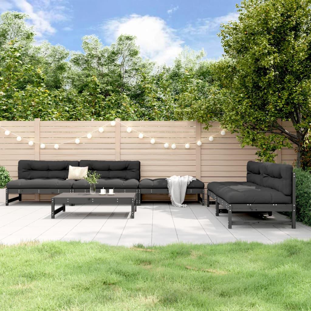 Thumbnail - VidaXL, Gartenlounge, 6-tlg. Garten-Lounge-Set Grau Massivholz Kiefer,Farbe
