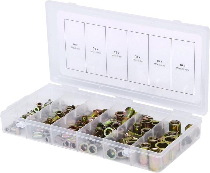 KS Tools Sortiment Gewindenieten, Stahl, M3x9mm-M10x21mm, 150-tlg