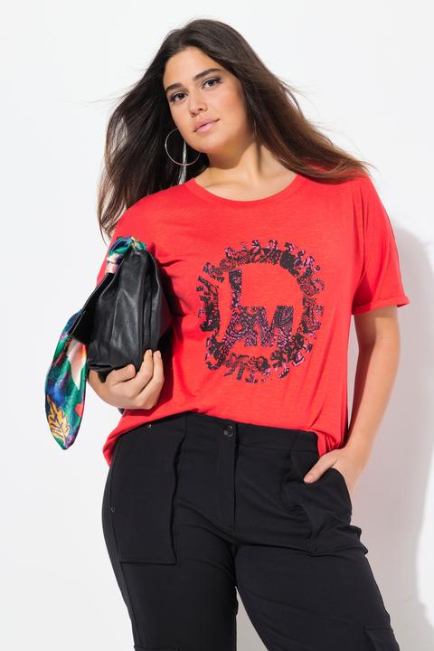 Produktbild Ulla Popken T-Shirt, runder Aufdruck, Oversized, Rundhals, Halbarm (56)