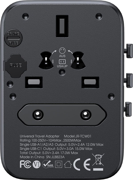 Produktbild Joyroom 17W Travel Adapter Multifunction Type-C+3USB-A Power Charger Converter (17 W)