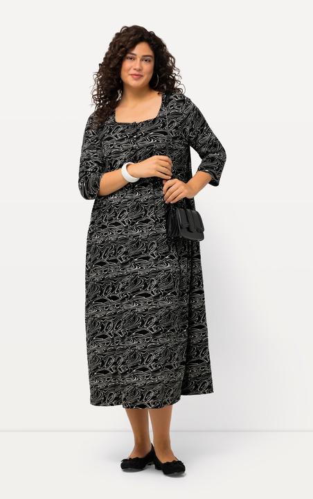 Produktbild Ulla Popken Jerseykleid, Wellen, A-Linie, Carree-Ausschnitt, 3/4-Arm (60)