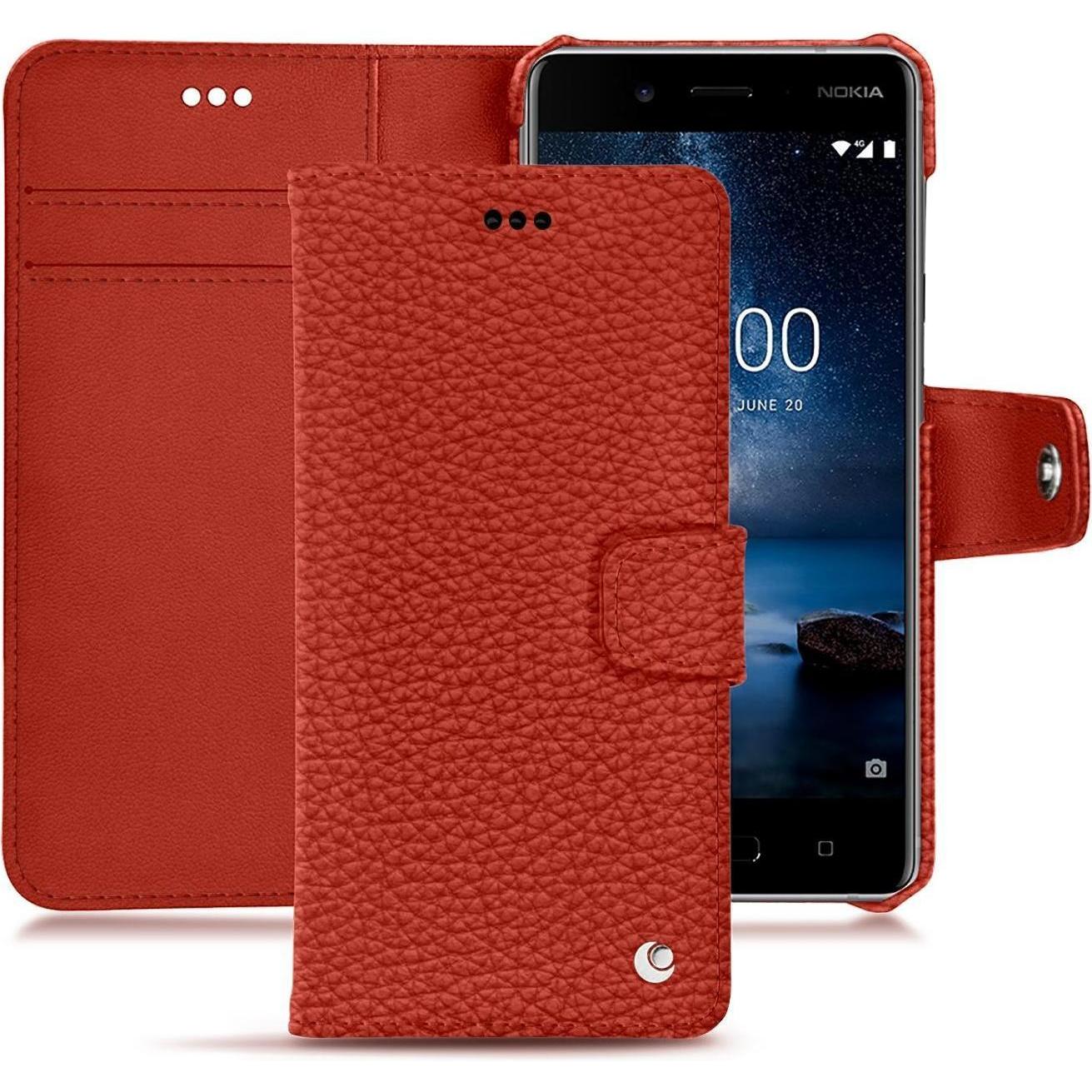 Noreve Lederschutzhülle Wallet (Nokia 8), Smartphone Hülle, Orange