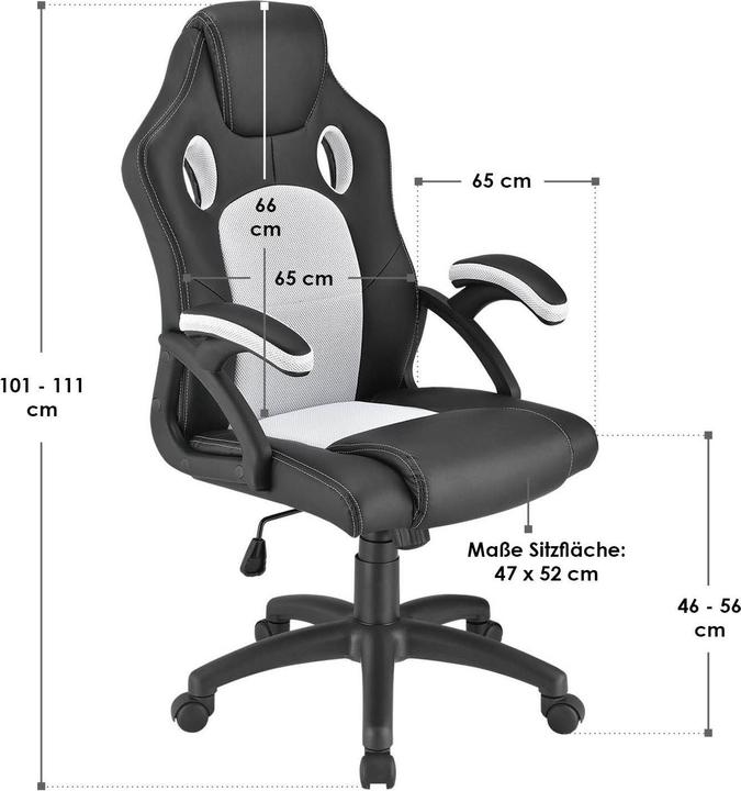 Image du produit Juskys Racing Schreibtischstuhl Montreal - Weiss