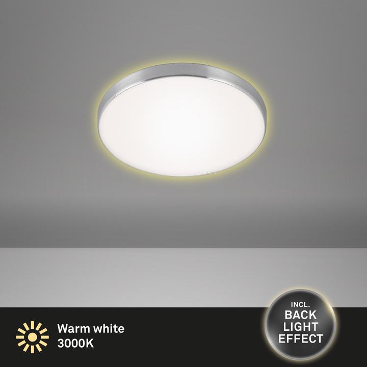 Actual product image Briloner LED ceiling light with backlight effect, white-aluminum color, 1xLED/12W (1200 lm)