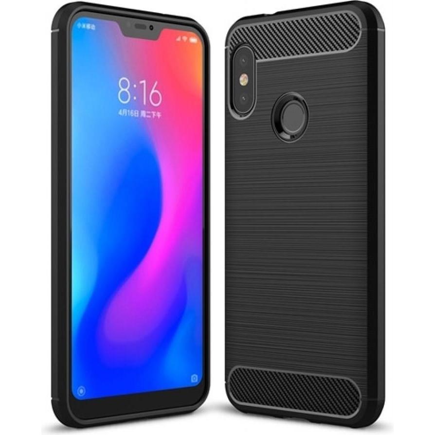 Screenguard Xiaomi Redmi Note 6 Pro Hülle Carbon Brushed Soft TPU (Xiaomi Redmi Note 6 Pro), Smartphone Hülle, Schwarz