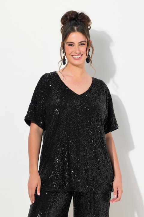 Produktbild Ulla Popken Pailletten-Shirt, Oversized, V-Ausschnitt, Halbarm (46, 48)