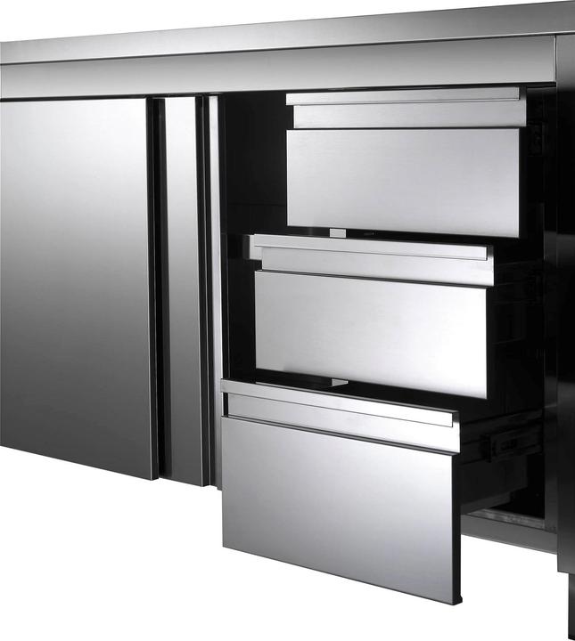 Actual product image Gastro Hero Stainless steel work cabinet ECO with sliding door and drawers (180 cm, 85 cm)