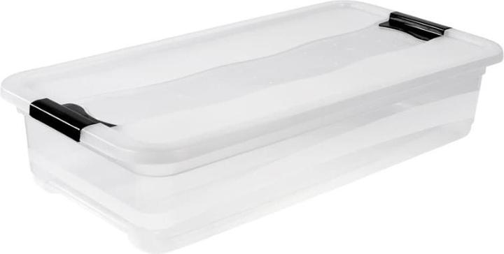 Actual product image keeeper Storage box "cornelia", 33 litres, transparent Box and lid: transparent / Clips: black (79.5 x 39.5 x 17 cm, 33 l)