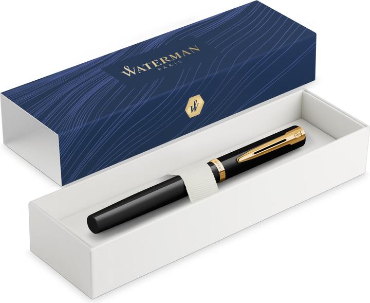 Actual product image Waterman Füllfederhalter IMPRESSION schwarzer Lack GT F Blau Geschenkbox (Black, Blue, gold-plated, 1x)