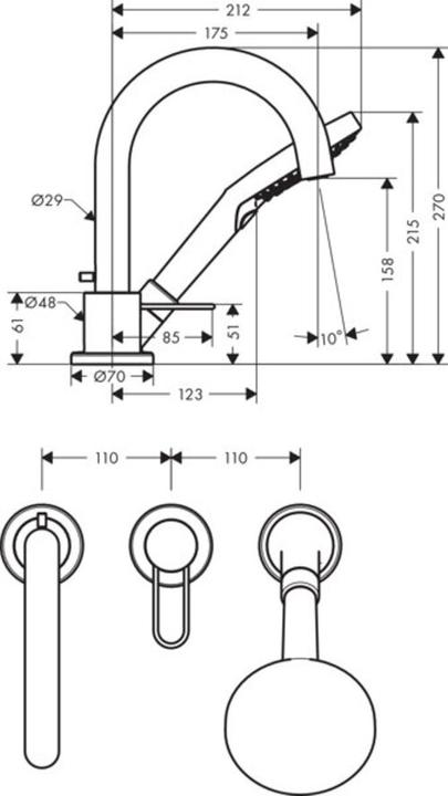 Produktbild hansgrohe 3-Loch-Einhebel-Wannenmischer AXOR UNO Bügelgriff chrom