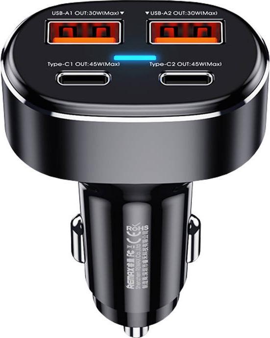 Remax Car charger 2x USB, 2x USB-C RCC329, 75W (black)