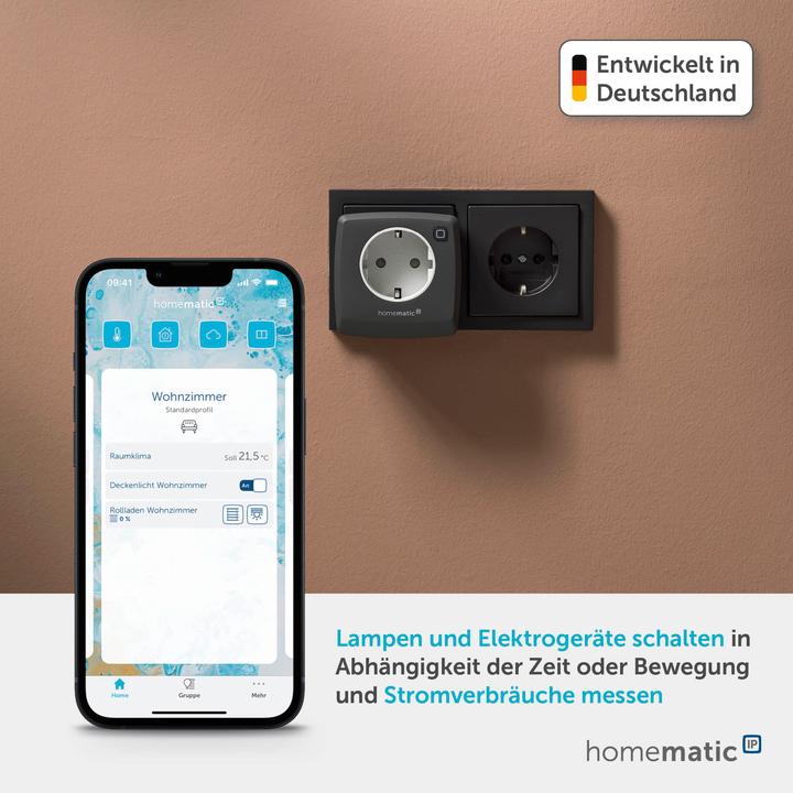 Produktbild EQ-3 Homematic IP Smart Home Schalt-Mess-Steckdose - anthrazit, Steckdose misst Strom, digitaler Zwi