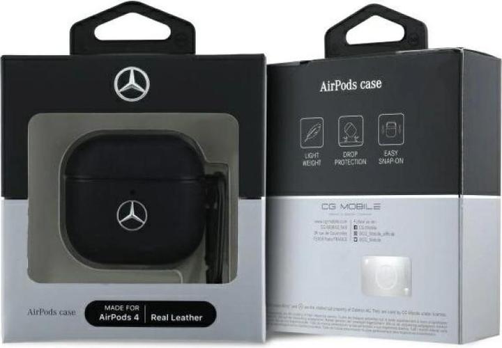 Image du produit Mercedes-Benz Mercedes MEA4CSLBK AirPods 4 housse noire/noire en cuir avec logo métal (Manchon pour casque d'écoute)